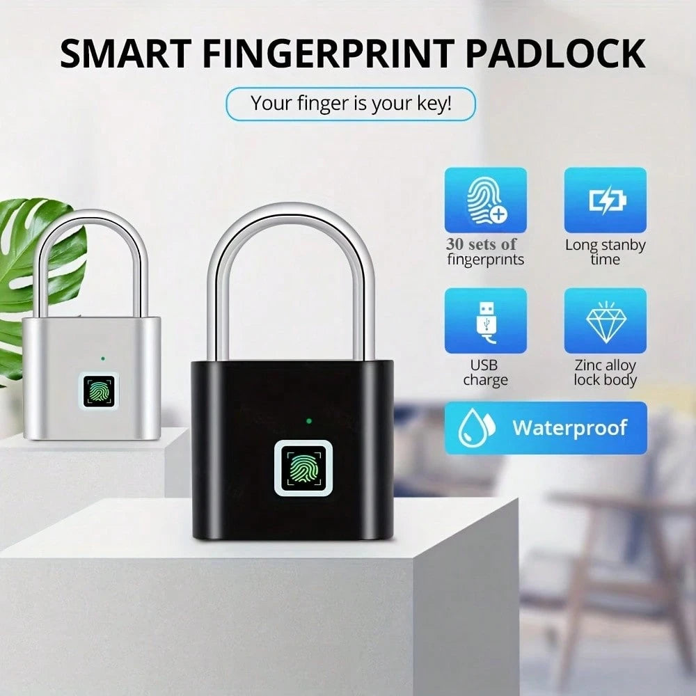 Compact Smart Fingerprint Padlock- IP56 Waterproof, Keyless Security, USB Rechargeable, Lightweight Aluminum- Ideal For Luggage, Briefcases And Backpacks