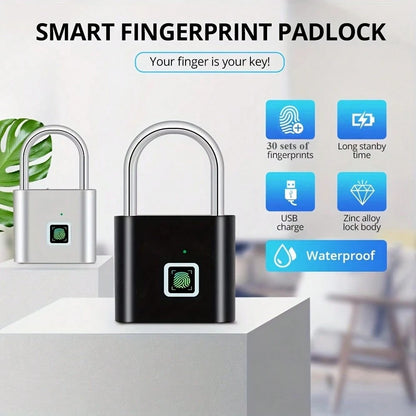 Compact Smart Fingerprint Padlock- IP56 Waterproof, Keyless Security, USB Rechargeable, Lightweight Aluminum- Ideal For Luggage, Briefcases And Backpacks