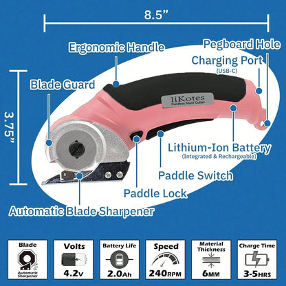 Cordless Electric Scissors, 4V Carpet Cardboard Cutter Tool, 2000 MAh, With Safety Lock, Rotary Cutter For Cardboard Packages Leather Plastic, Christmas Stuffers, Birthday And Valentine's Day Gift
