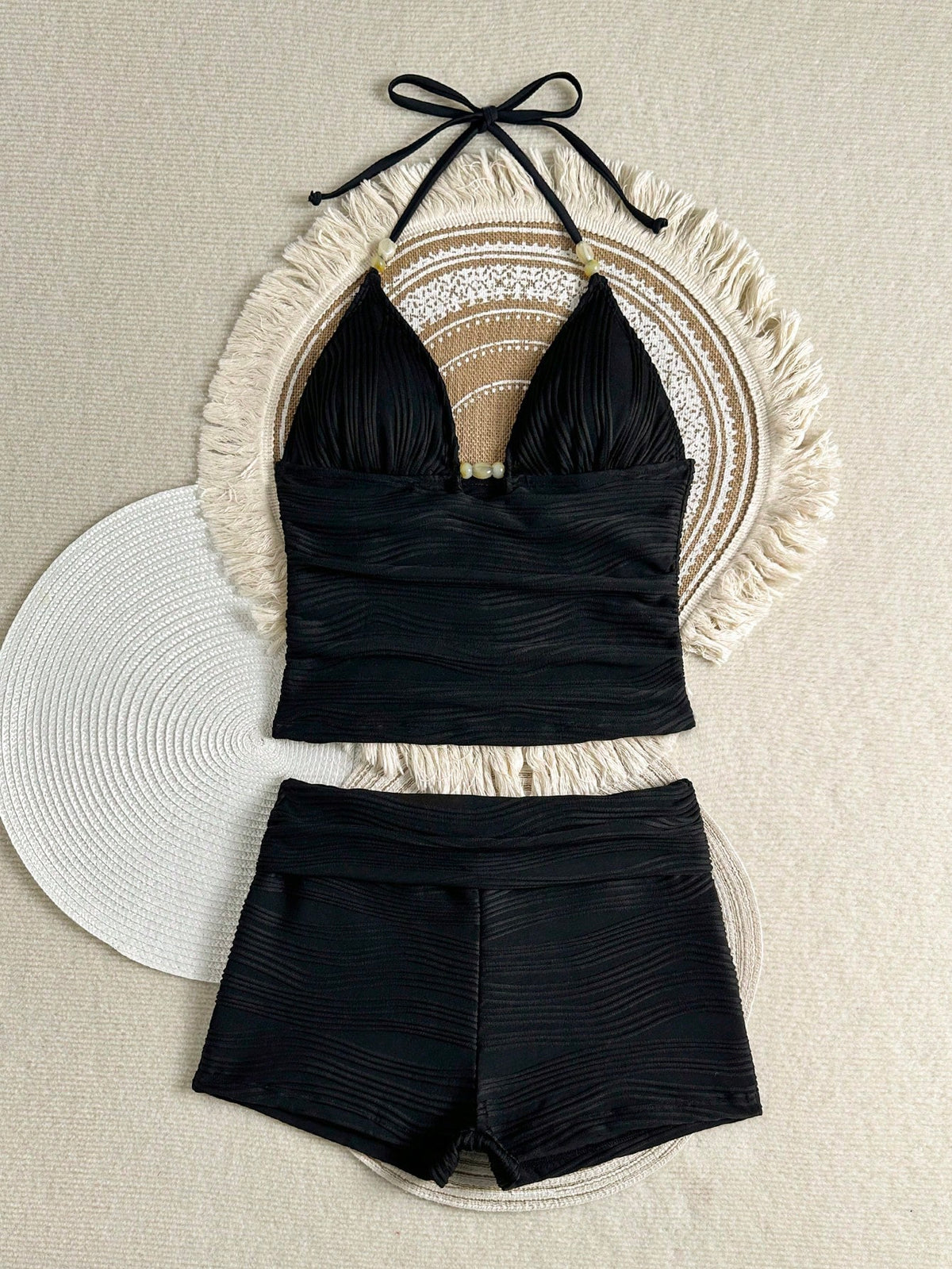 Costavie Women's Summer Beach Solid Color Halter Tankini Two-Piece Swimsuit Set