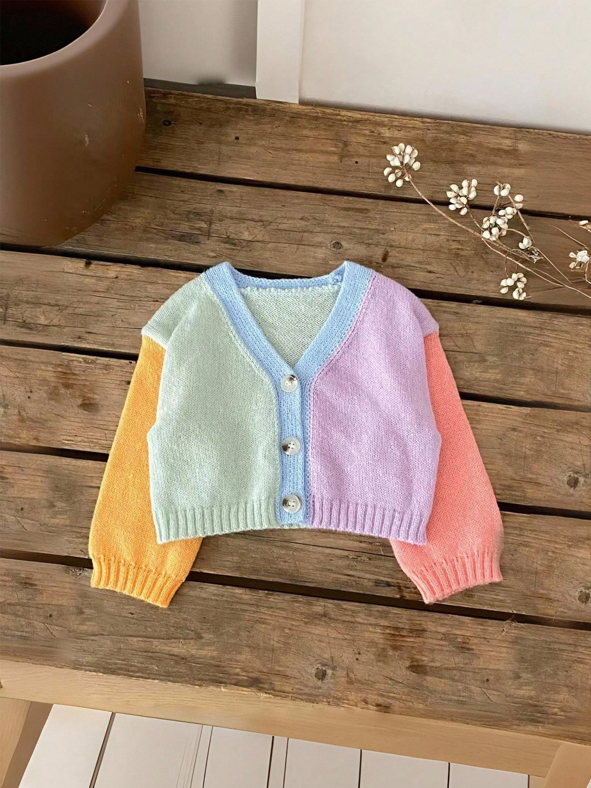 Cute Baby Girls Cardigan Sweater,Colorblock Pastel Colors Rainbow Knitwear For Autumn,Soft Summer Colour Palette,Family Matching Warm Winter Jacket