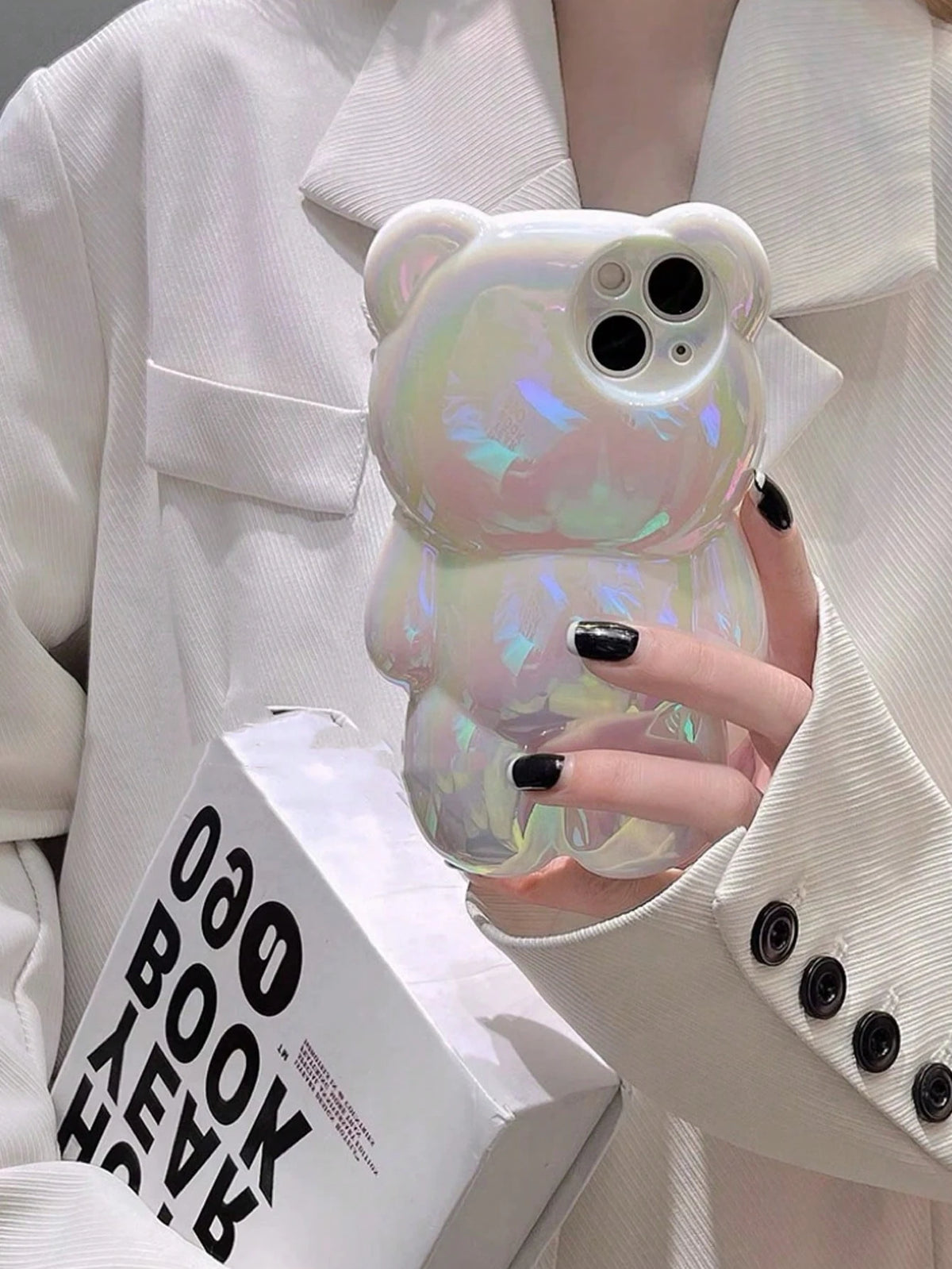 Cute Holographic 3D Bear Design Phone Case Compatible With 14 Pro Max, 13, 12Pro, 11 Waterproof Shockproof Anti-Fall Scratch Resistant