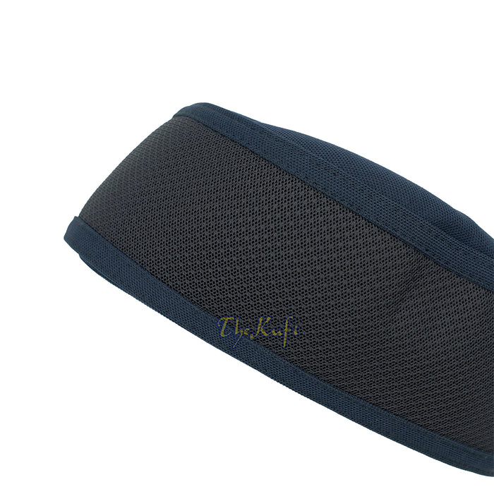 Dark Blue with Black Madun Vented Top Pliable Two-Color Round Kufi Hat