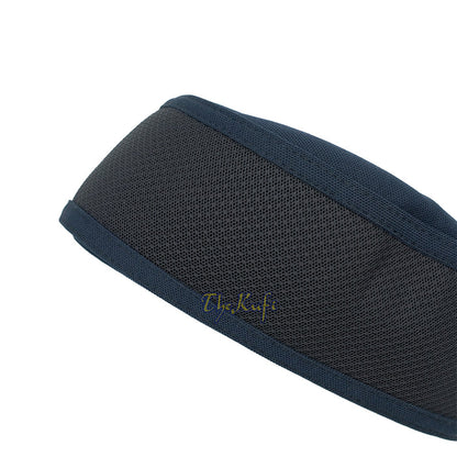 Dark Blue with Black Madun Vented Top Pliable Two-Color Round Kufi Hat