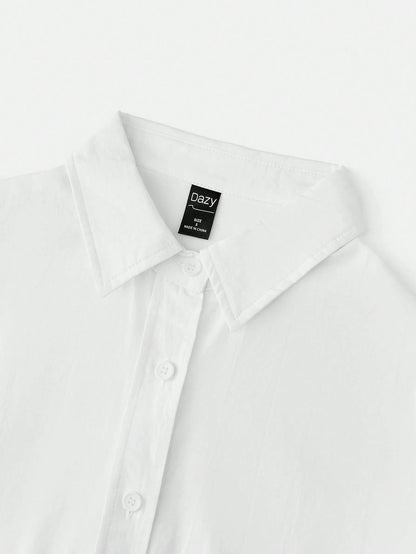 DAZY Solid Drop Shoulder Button Up Oversized Shirt,Long Sleeve Tops,Fall Clothes