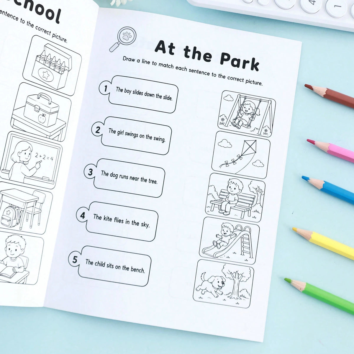 Detective Style Children's English Sentence Picture Matching Workbook, Kids English Short Sentence Picture Matching Reading Enlightenment Exercise Book, Back To School Learning Supplies, Holiday Sente