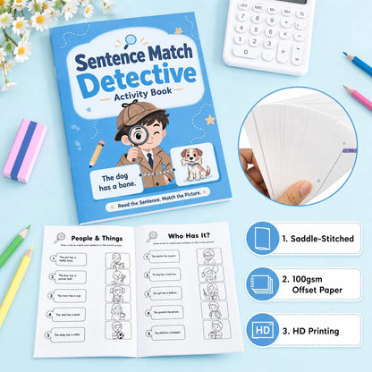 Detective Style Children's English Sentence Picture Matching Workbook, Kids English Short Sentence Picture Matching Reading Enlightenment Exercise Book, Back To School Learning Supplies, Holiday Sente
