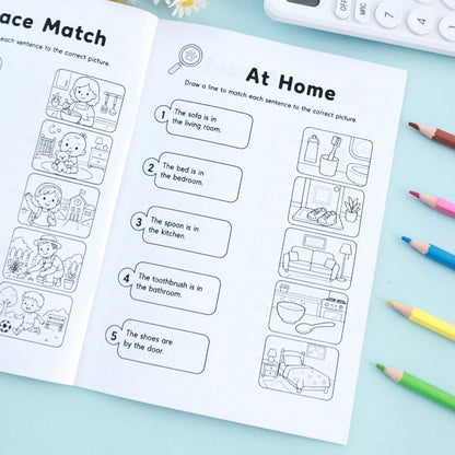 Detective Style Children's English Sentence Picture Matching Workbook, Kids English Short Sentence Picture Matching Reading Enlightenment Exercise Book, Back To School Learning Supplies, Holiday Sente