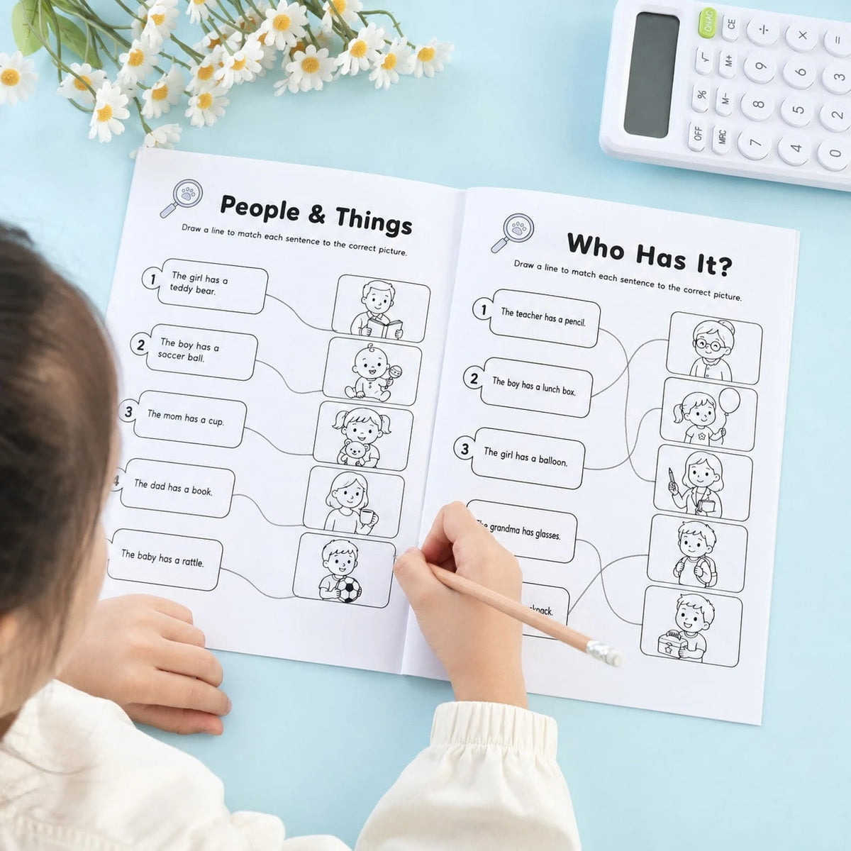 Detective Style Children's English Sentence Picture Matching Workbook, Kids English Short Sentence Picture Matching Reading Enlightenment Exercise Book, Back To School Learning Supplies, Holiday Sente
