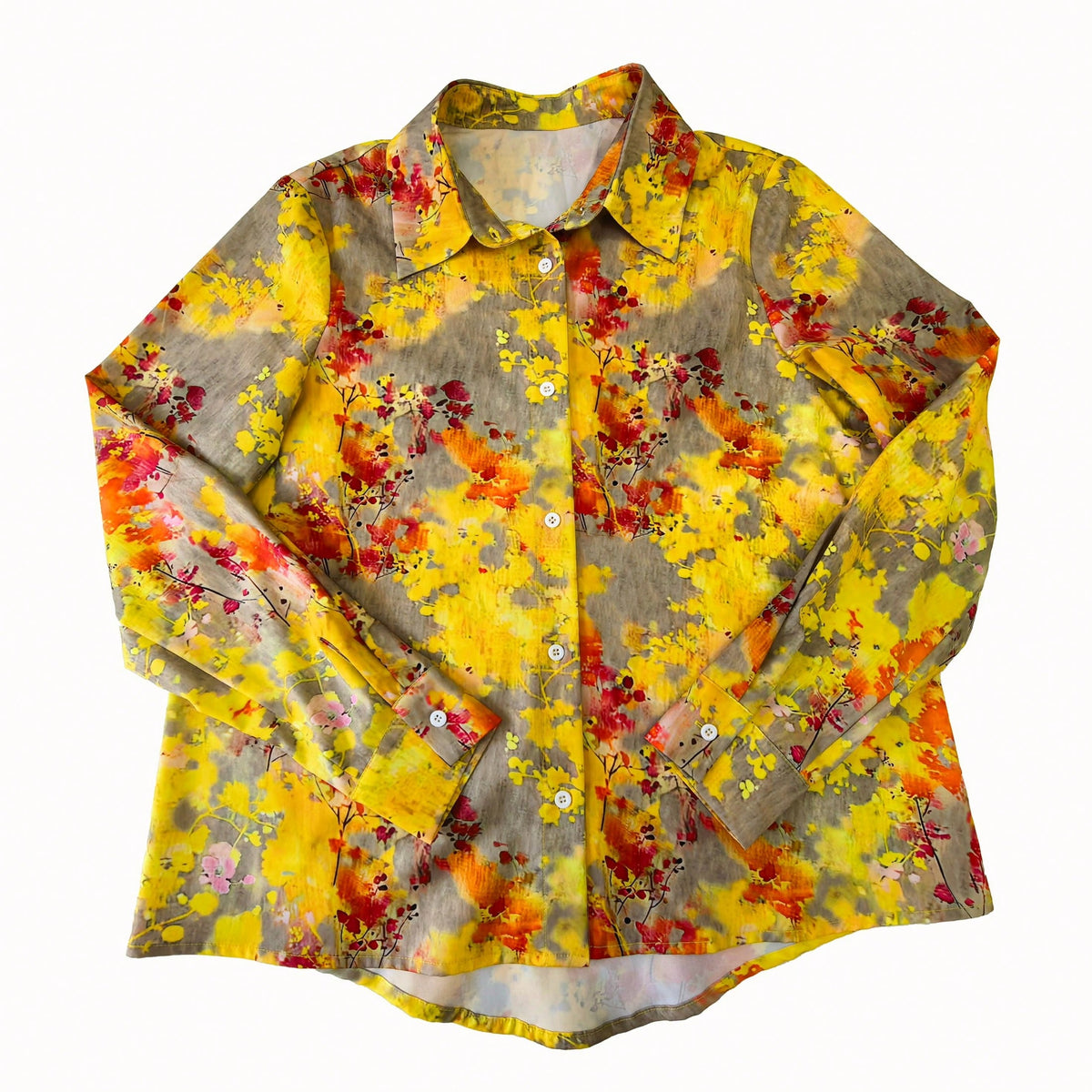 Ditsy Floral Long Sleeve Unique Design Single-Breasted Casual Shirt Spring