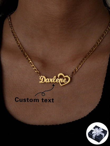 Double Layer Welded Custom Name Necklace, Stainless Steel Personalized Heart-Shaped Nameplate Necklace, English Name For Women Girls, Silver Gold, Gift For Girlfriend Mom Daughter, Anniversary Birthda