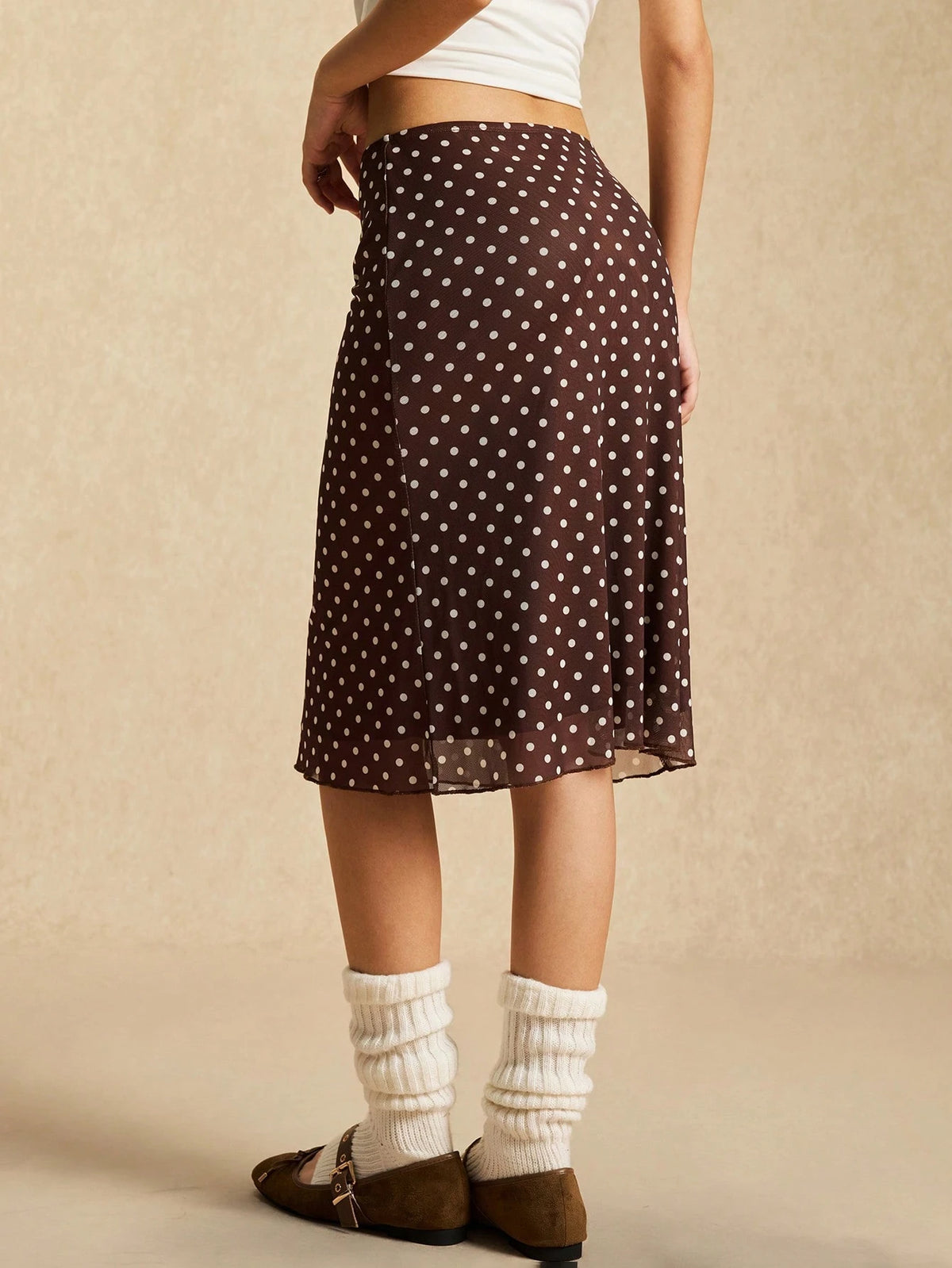 Easelle Green Polka Dot Mesh Skirt, Green Mesh, Retro Casual Style, Spring/Summer 2026