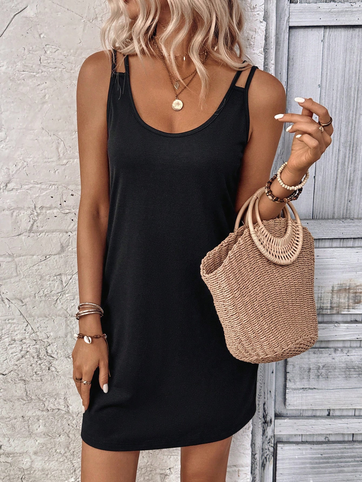 EMERY ROSE Ladies" Solid Color Simple Sleeveless Dress