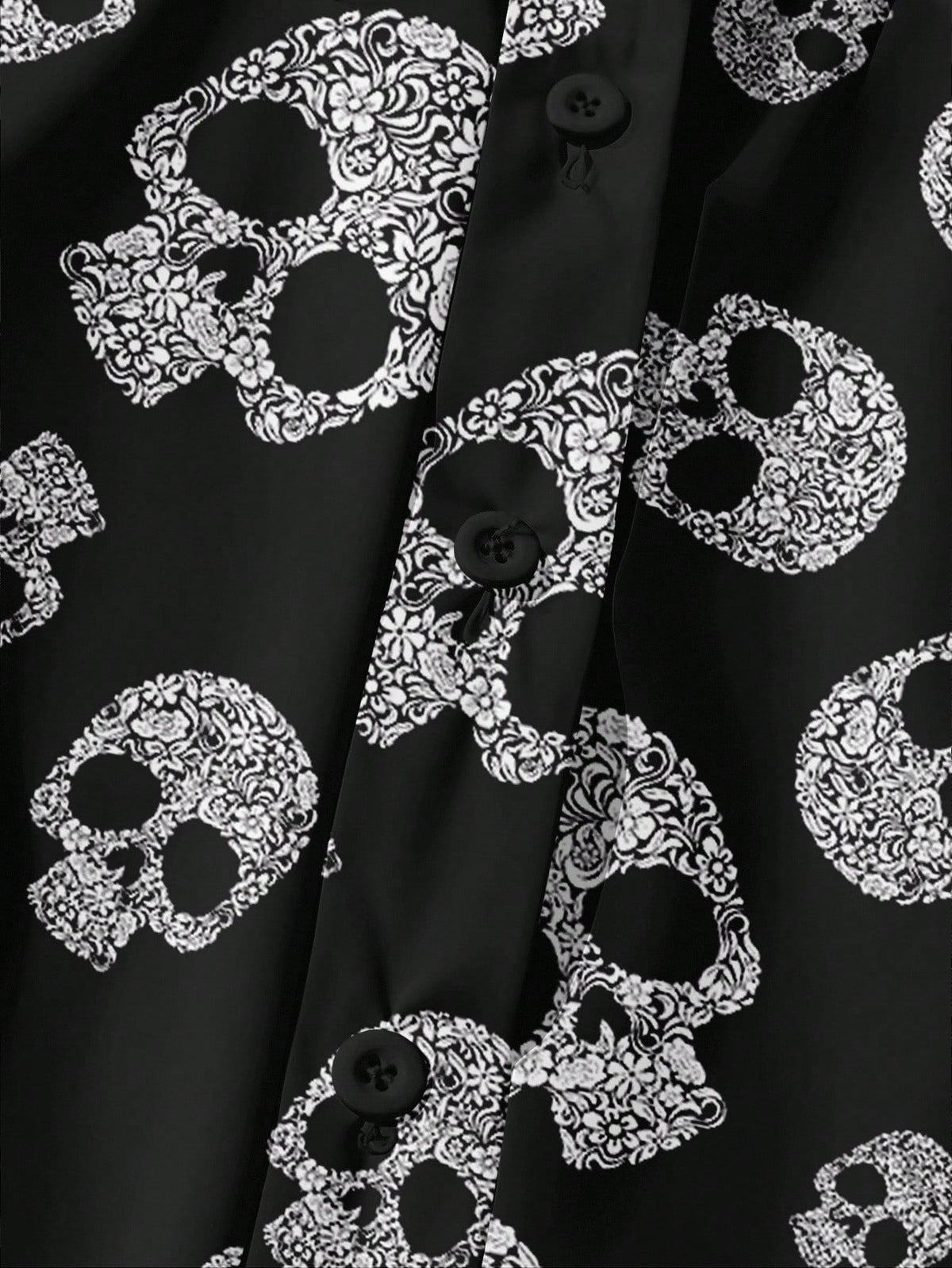 EMERY ROSE Women's Plus Size Halloween Skull Pattern Puff Sleeve Shirt,Casual Black Summer Goth Blouses For Concert Festival,Bohemian Renaissance Chic Clothing
