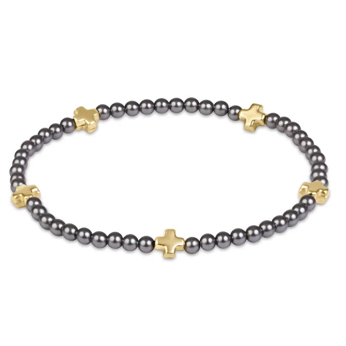 Enewton Signature Cross Small 3mm Pearl Dark Grey Bracelet Enewton Dark Grey Pearl Cross Bracelet | The Red Owl Bracelet