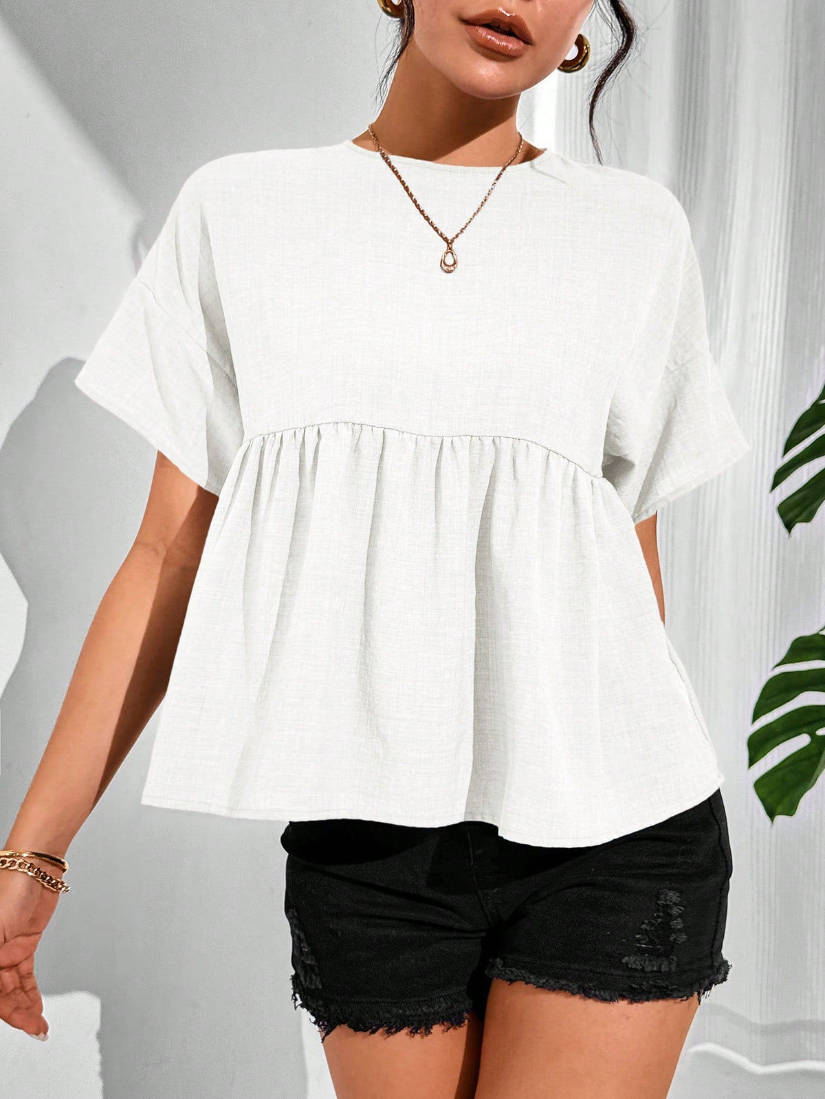 Essnce Women's Casual Solid Color Batwing Sleeve Shirt, Summer