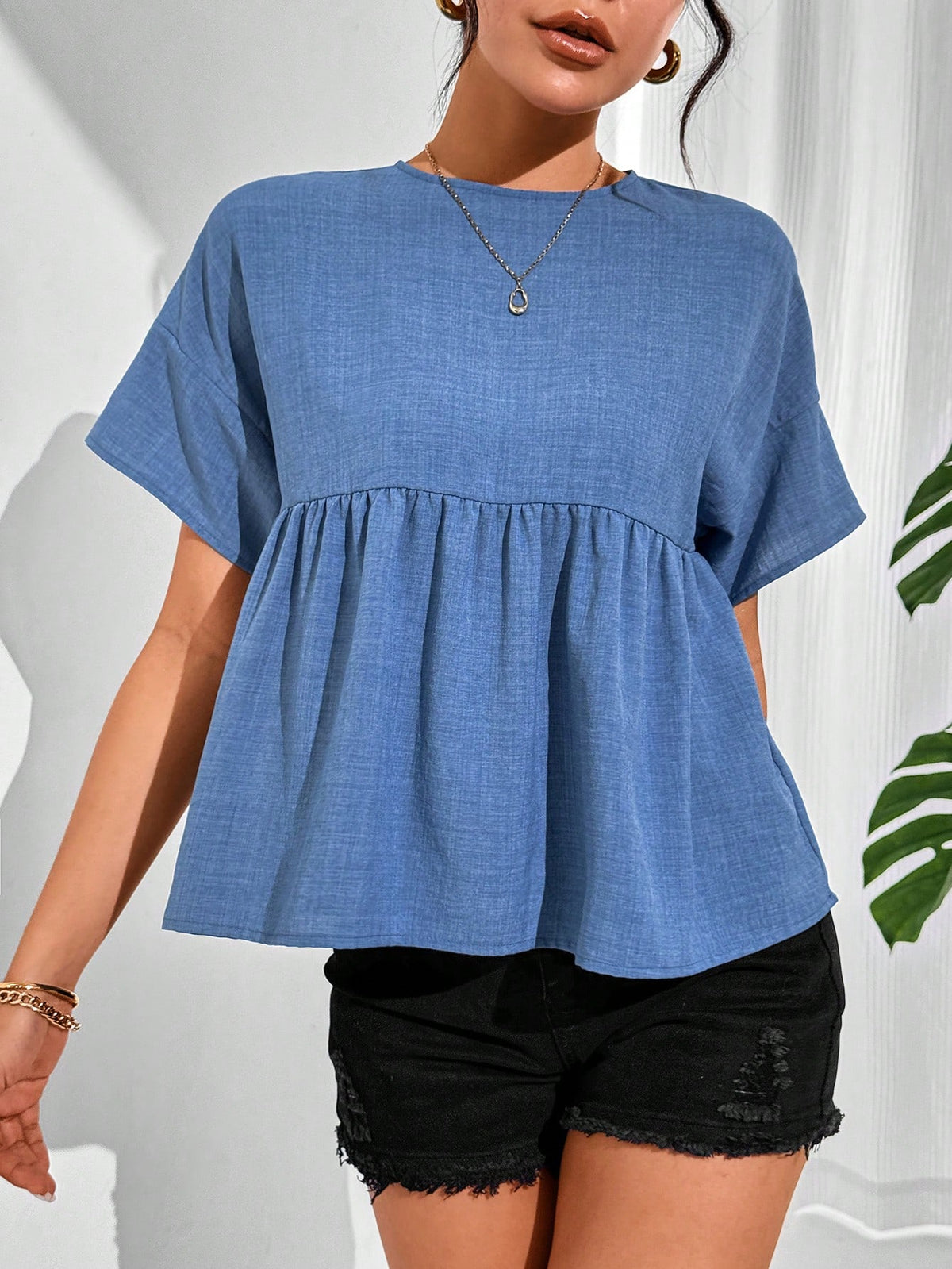 Essnce Women's Casual Solid Color Batwing Sleeve Shirt, Summer