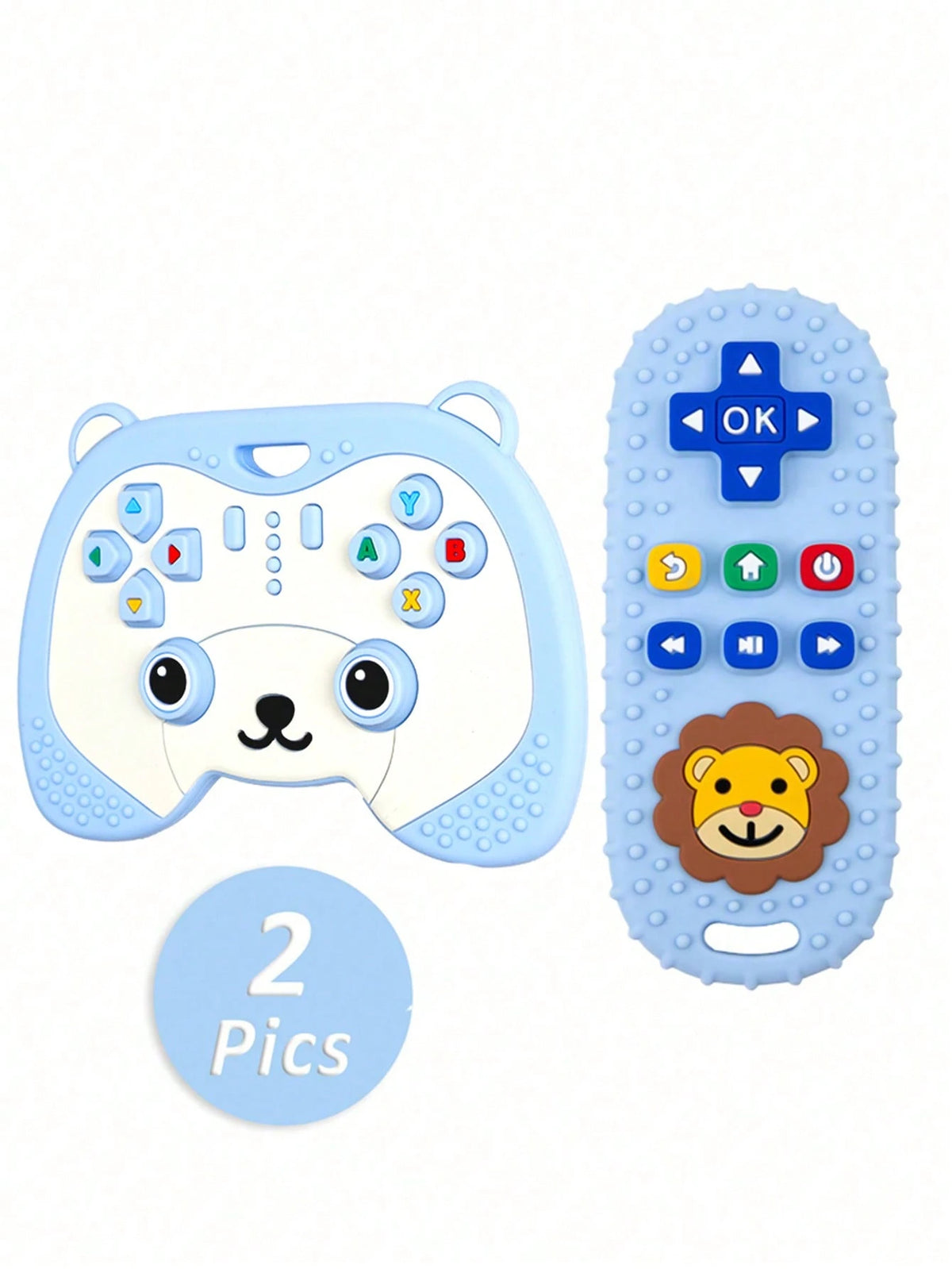 ETETOO 2pcs Baby Teething Toys- Infant Grasping Rattle And TV Remote Control Toy Set, Cute Panda And Lion Silicone Teethers, Sensory Chewing Toys, Suitable For Babies 3 Months And Up