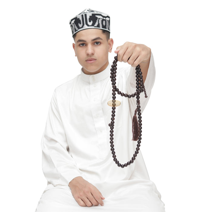 Extra Large 12 mm Tamarind Heartwood Tasbih - Islamic Prayer Beads with Tassels