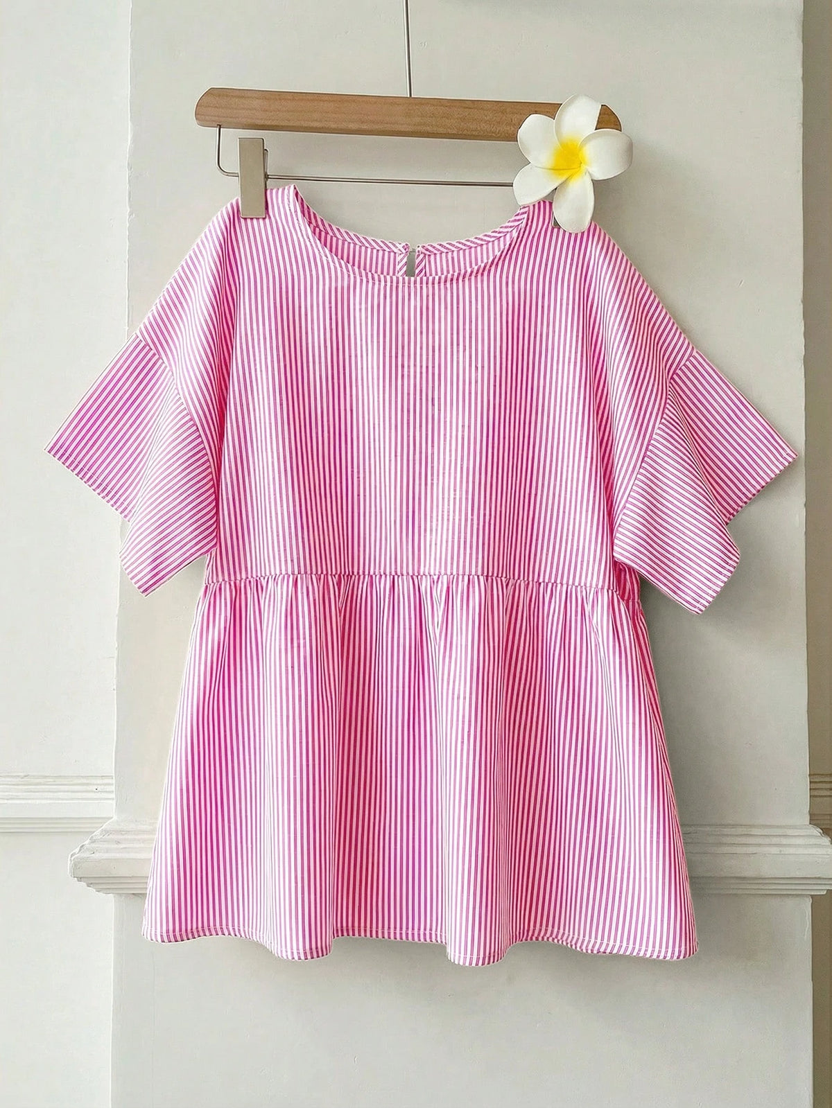 EZwear Pink Striped Woven Women's Shirt,Summer Top