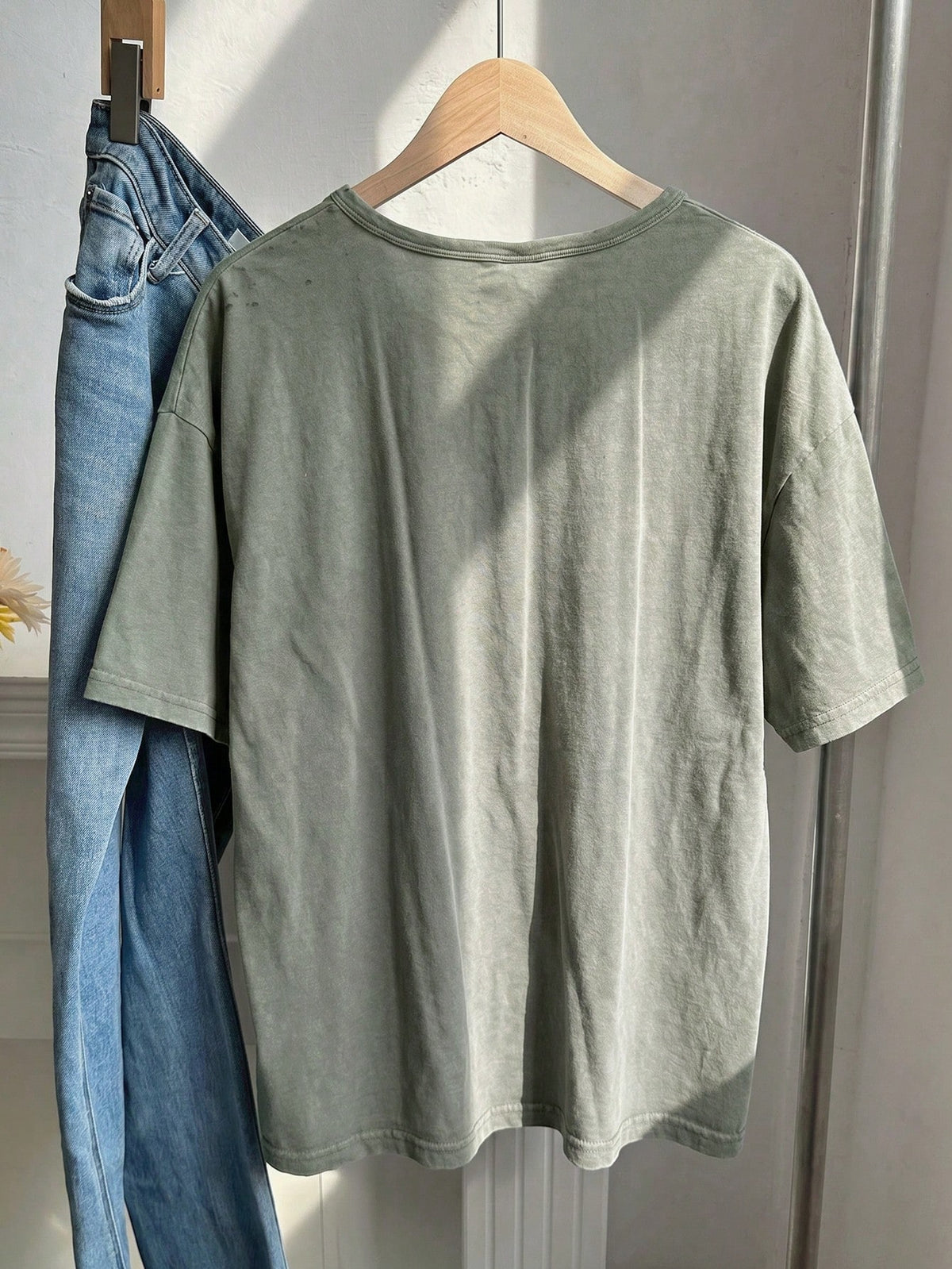 EZwear Plus Size Spring/Summer Clothing, Distressed Acid Wash Loose Fit Short Sleeve V-Neck T-Shirt, Cotton Fabric, Spring/Summer