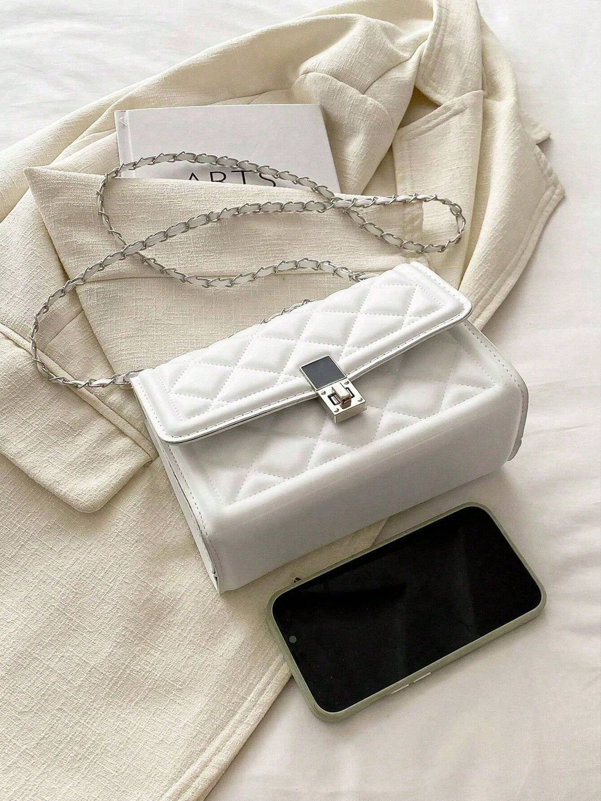 Fashion Solid Color Quilted Square Chain Shoulder Bag,Versatile Flap Banquet Bag New Lightweight Handbag & Purse,Casual Mobile Coin Crossbody Bags
