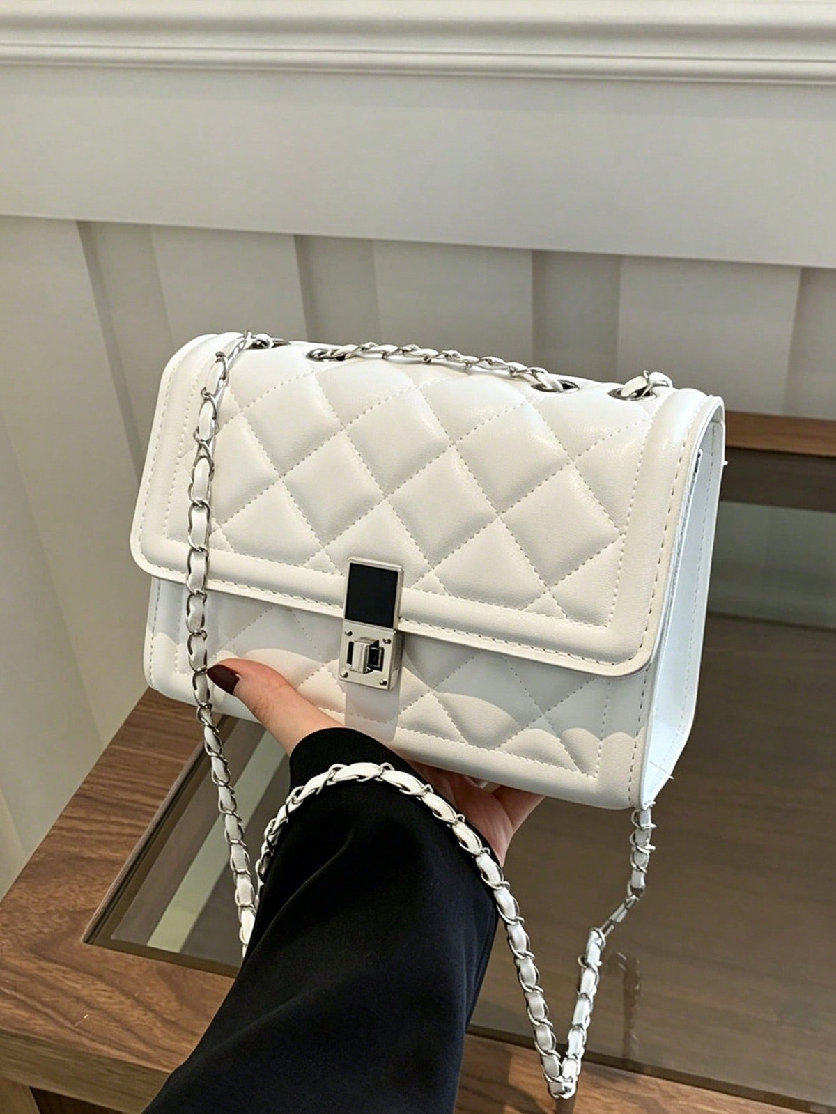 Fashion Solid Color Quilted Square Chain Shoulder Bag,Versatile Flap Banquet Bag New Lightweight Handbag & Purse,Casual Mobile Coin Crossbody Bags