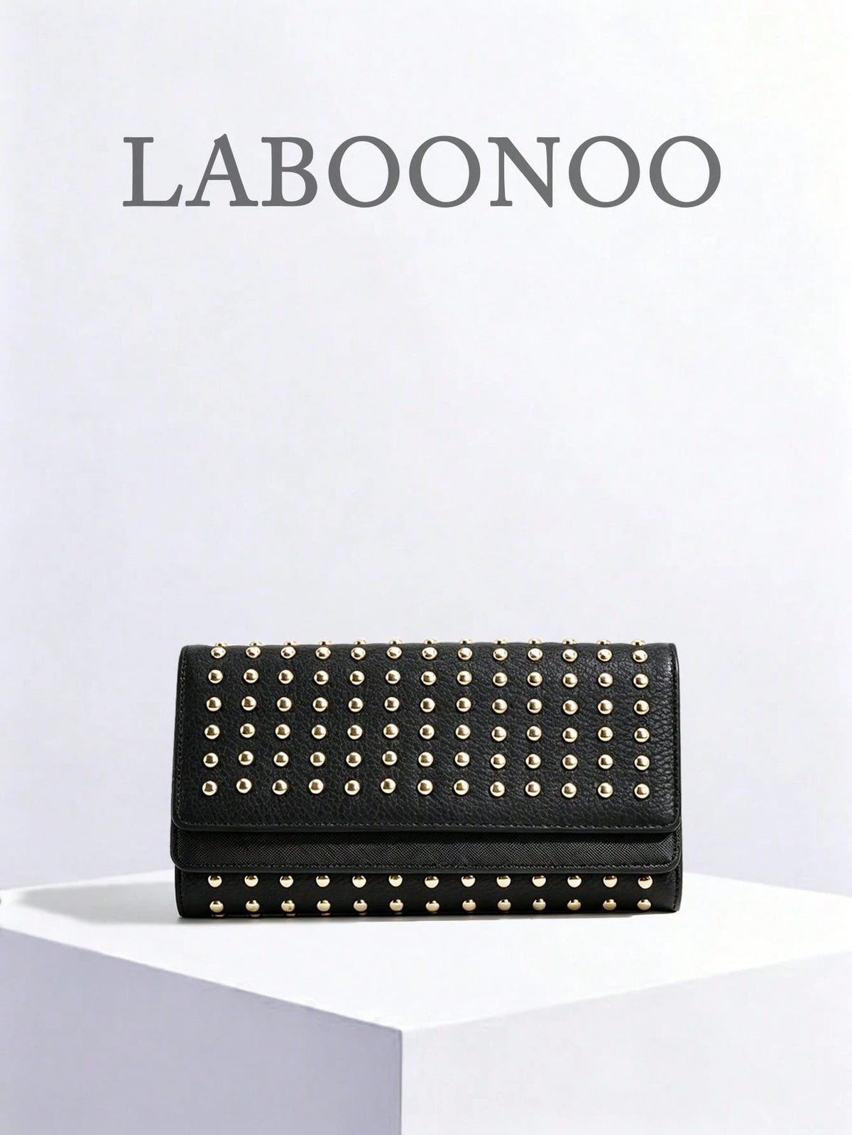 Fashionable Rivet Decorated Trifold Long Wallet, Versatile For Daily Use