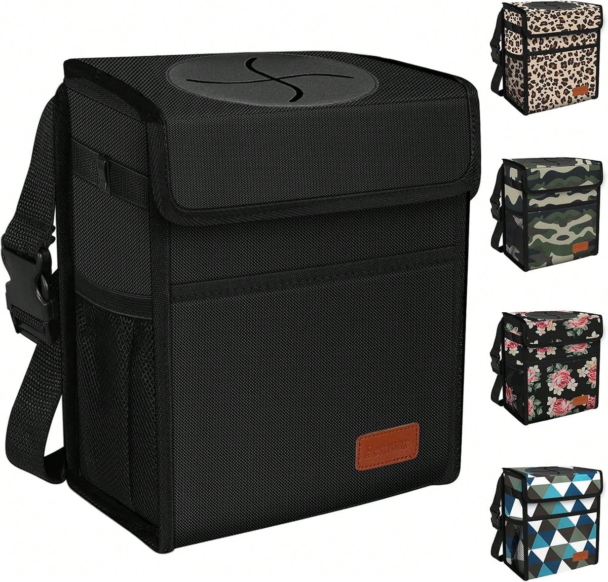 Femuar Leak Proof Car Trash Can With Lid- Waterproof Automotive Garbage Bin For SUVs, Collapsible And Portable Car Trash Bag, Black
