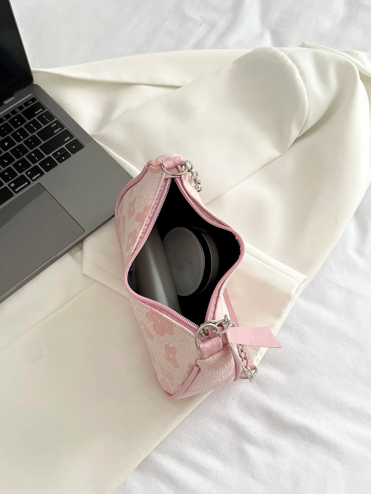 Floral Pattern Chain Bag, White Bag