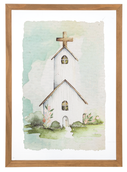 Framed Watercolor Church Wall Decor