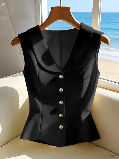 Franclia Elegant Sleeveless Yellow Blouse, Chic & Slimming Summer Top For Women Zanea Dress For Woman Ladies Dresses Yrack Suits For Ladies