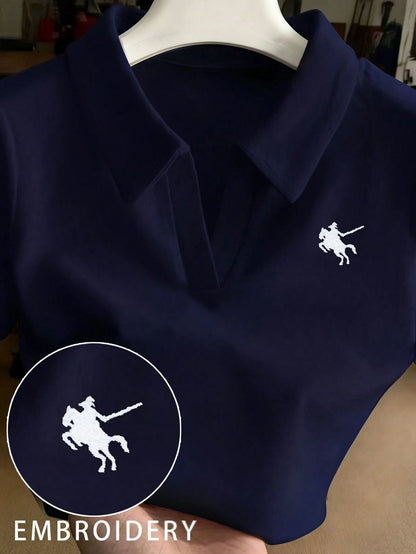 Franclia Embroidered Collar Fitted Short Sleeve T-Shirt For Women