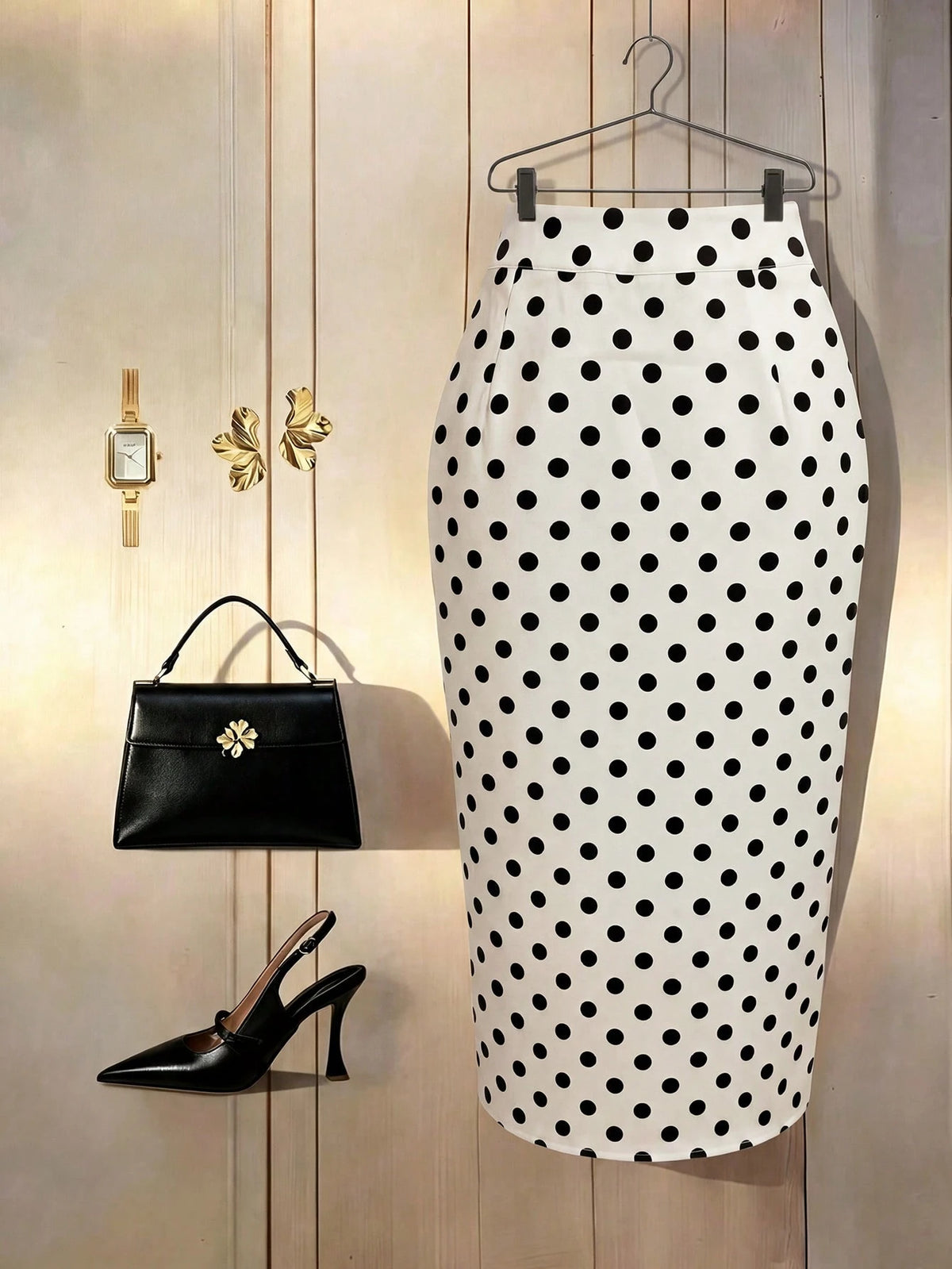 Franclia Women's Polka Dot Print Pleated Asymmetrical Hem Bodycon Skirt