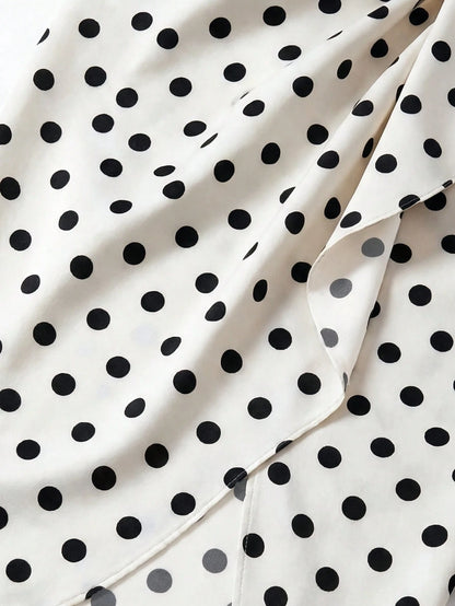Franclia Women's Polka Dot Print Pleated Asymmetrical Hem Bodycon Skirt