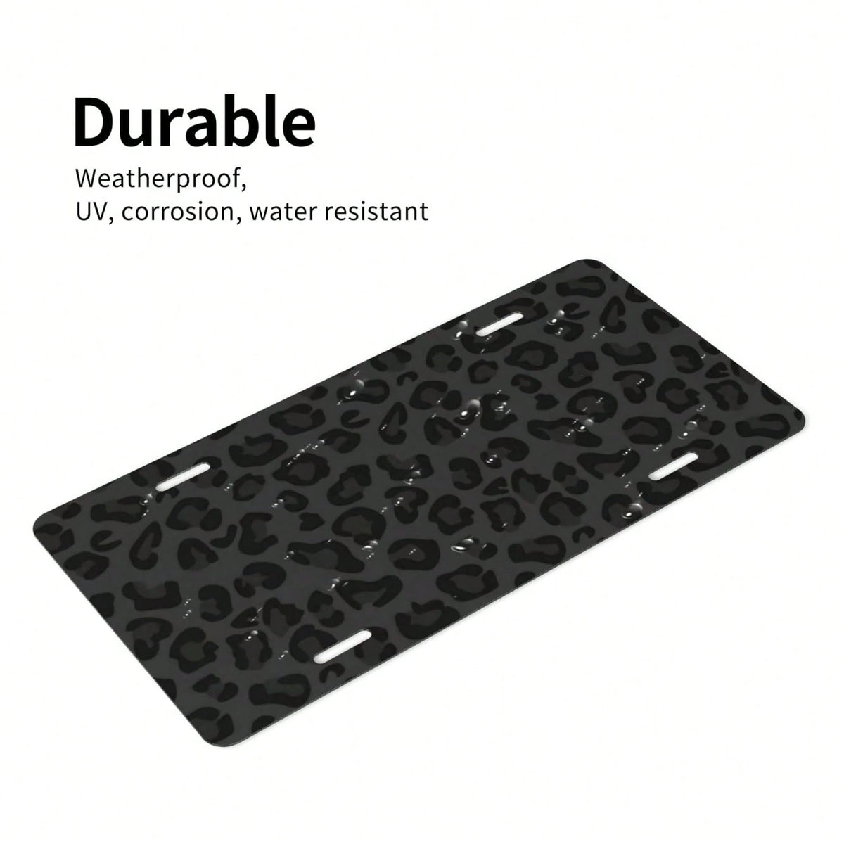 Front License Plate Cover – Aluminum Metal Car Accessory, Rust-Proof Novelty Vanity Tag Decor For Men & Women, 6x12 With 4 Holes- 043 Black Leopard
