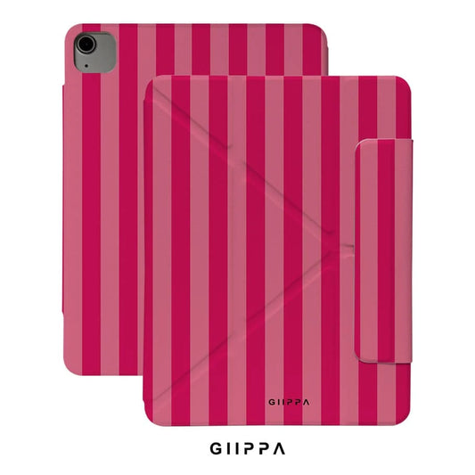 GIIPPA 1pc Pink & Red Striped Y-Fold Magnetic Tablet Protective Case, PU Leather Shell With Hard Acrylic Anti-Bending Backplate, No Pen Slot, Multi-Angle Support, Auto Sleep/Wake, Office & Daily Use