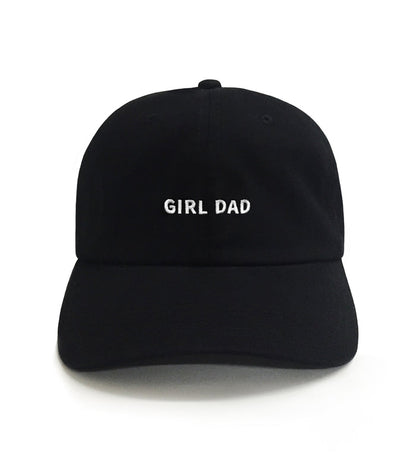 Black cap with 'GIRL DAD' text on a white background