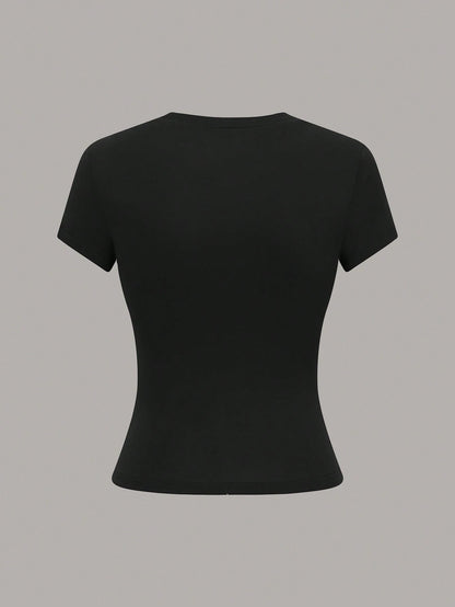 GlowEve Spring And Summer New Slim-Fit Solid Color Slimming All-Match Round Neck Business Trip Three Pieces Set T-Shirt For Women