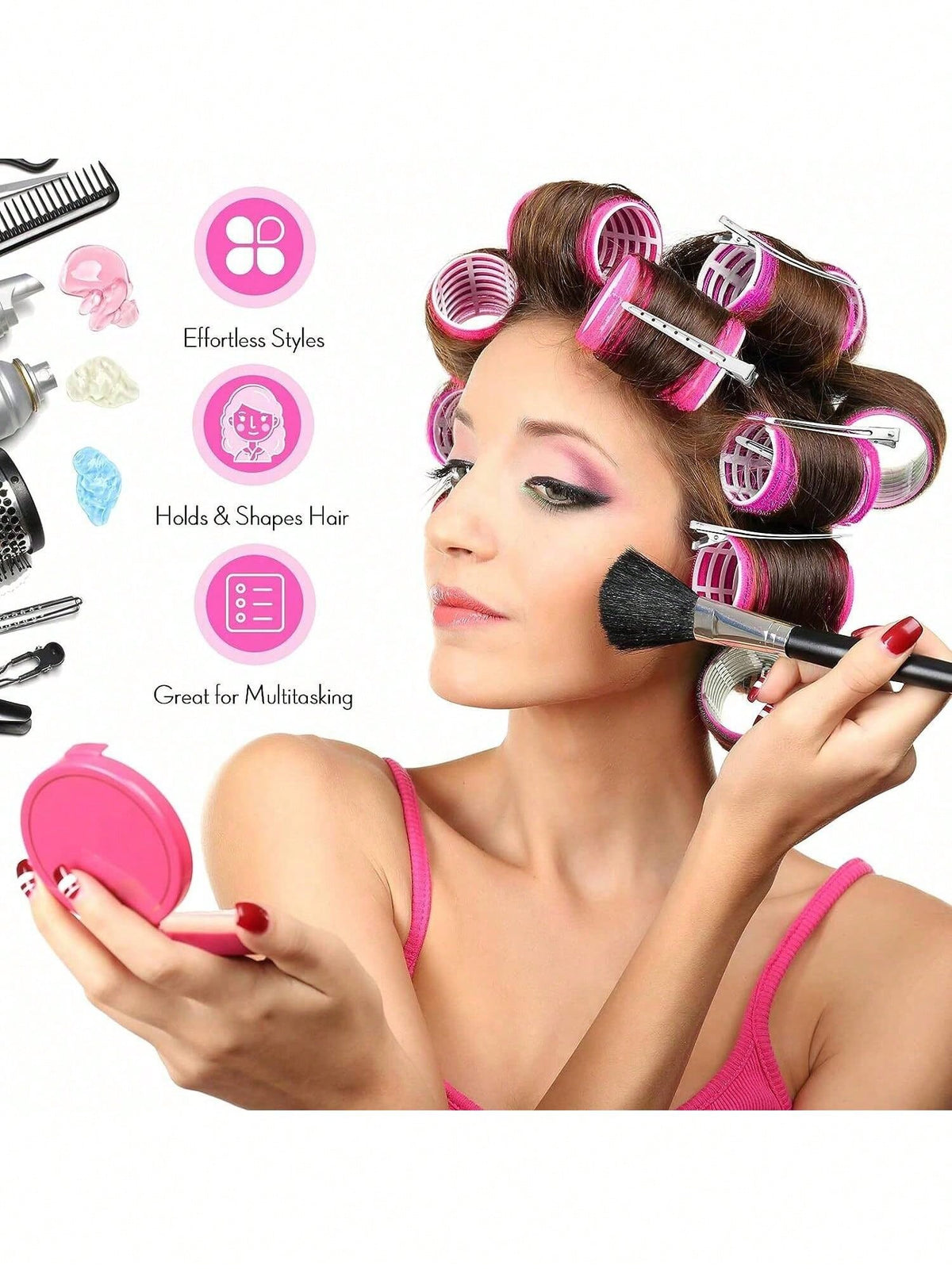 Hair Rollers With Clips, Self-Gripping Curler Suitable For Long/Medium/Short Hair And Bangs, DIY Hair Curling Tool (Includes 12pcs Large Roller Tubes + 6pcs Clips)