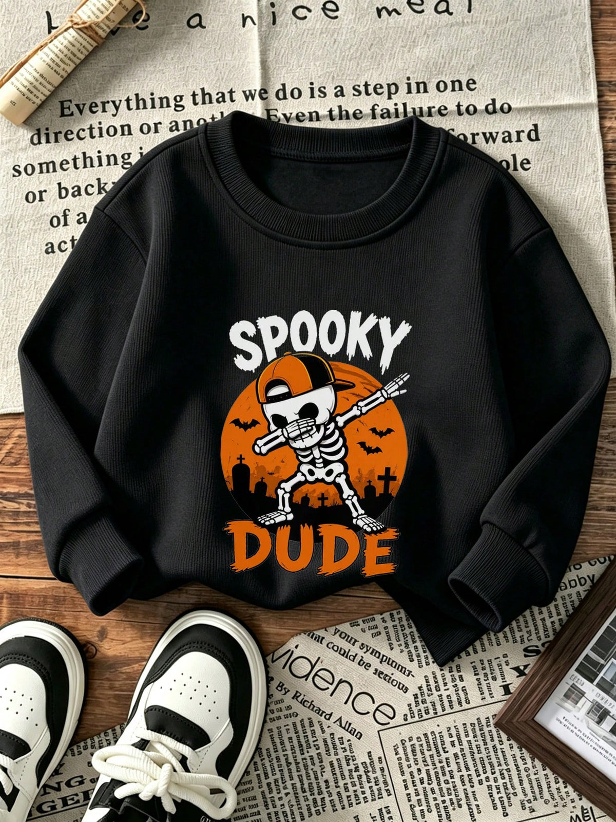 [Halloween]Young Boy Printed Long-Sleeve Crewneck Sweatshirt, Student Casual Wear, Perfect For Boy Getting Ready To Play