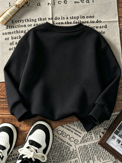 [Halloween]Young Boy Printed Long-Sleeve Crewneck Sweatshirt, Student Casual Wear, Perfect For Boy Getting Ready To Play