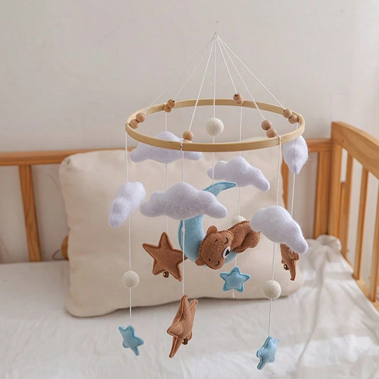 Handmade Blue Beaded Bear Baby Crib Mobile, Cute Animal Shaped Educational Toy For Hand-Eye Coordination And Myopia Prevention, Nursery Decor, Multiple Colors Available, Newborn Soothing Rattle, Paren