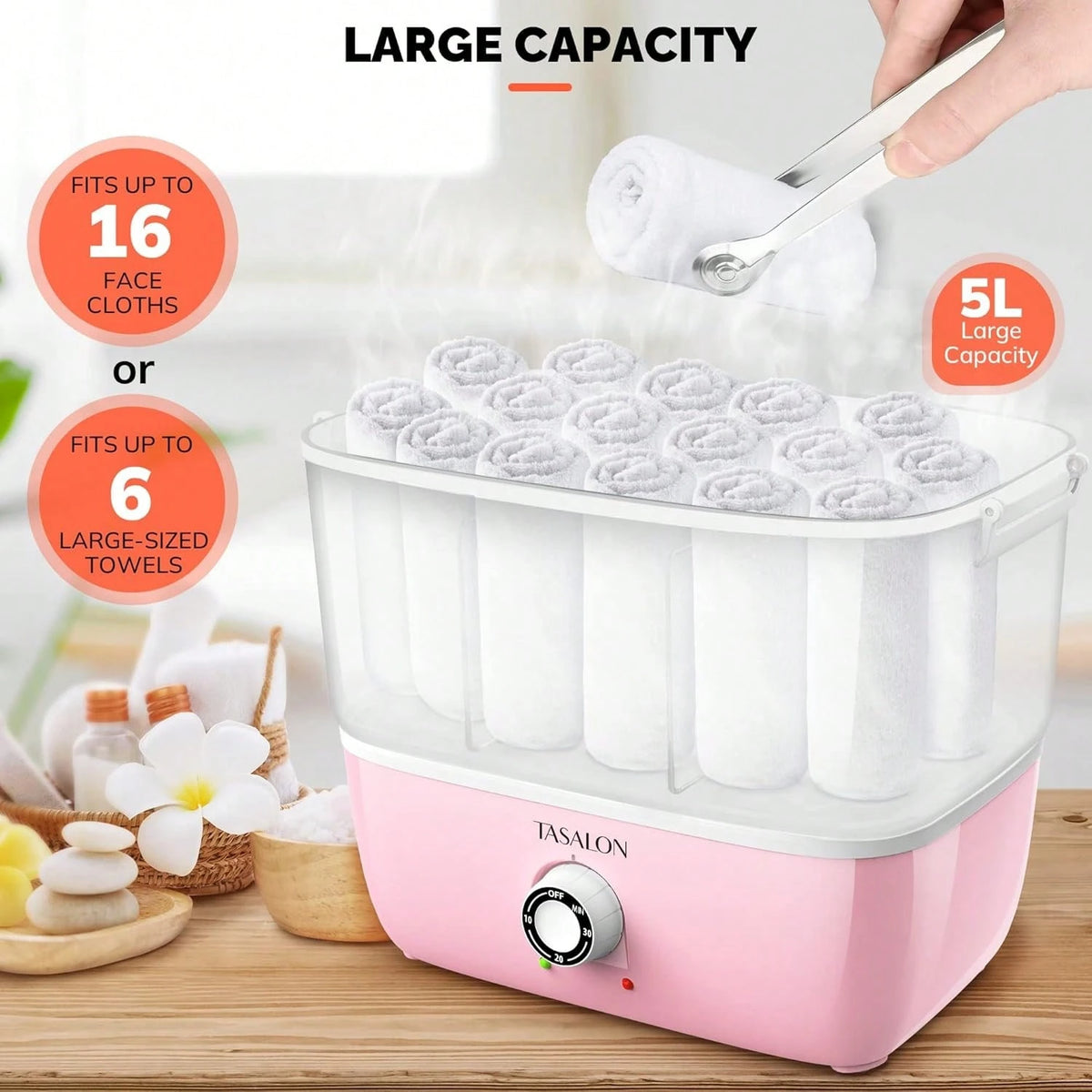 Hot Towel Warmer For Facials, Holds 16 Small Towels, 5L Portable Towel Steamer With Quickly Heating In 1-5 Mins, Auto Off Timer Foldable Towel Warmers For Spa, Barber, Manicures, Massage-Pink