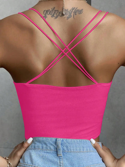 INAWLY Double-Crossed Straps Backless Sexy Women's Tight Tank Top
