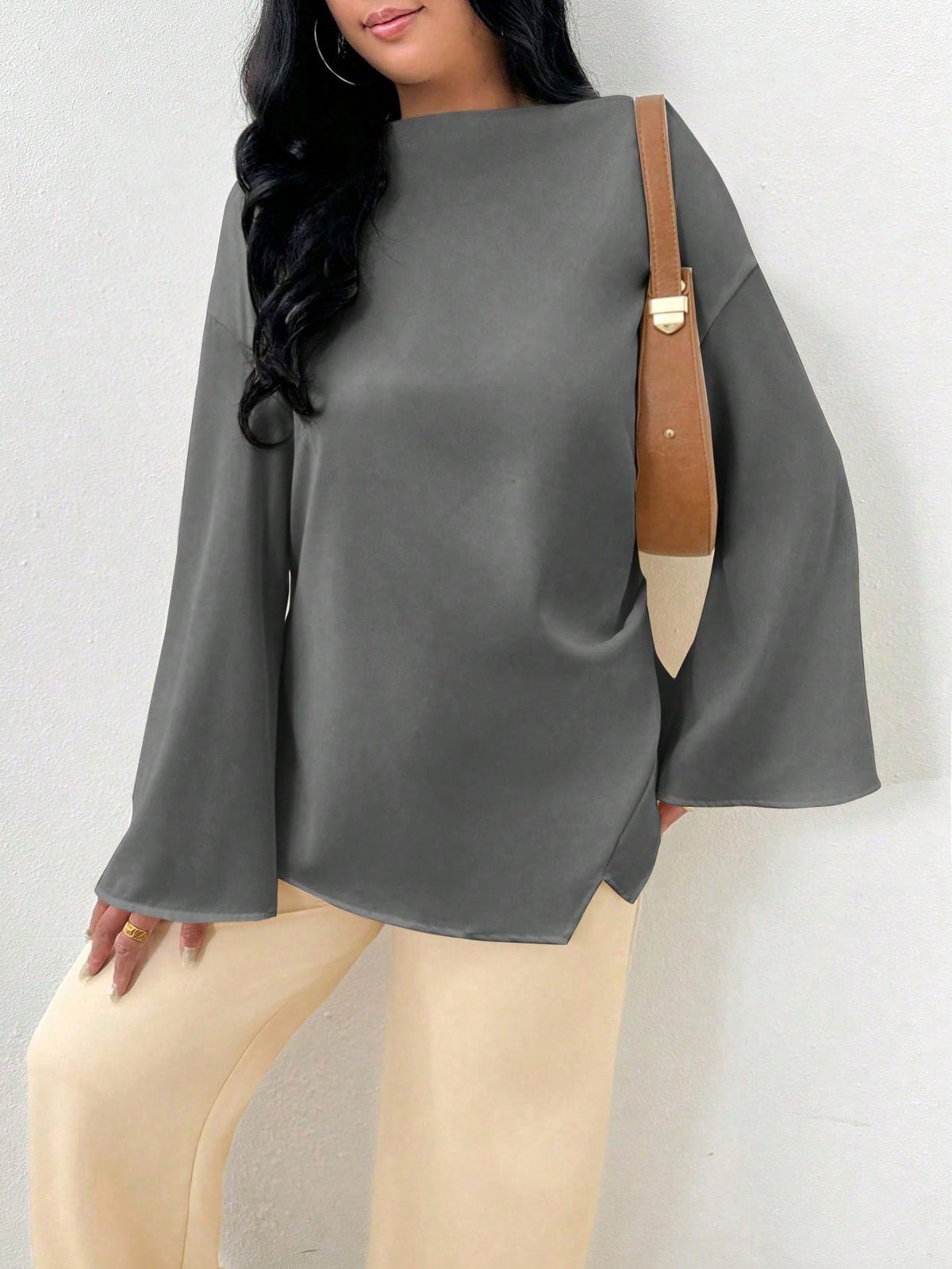 INAWLY Women's Elegant Midi Chinese-Style Flare Sleeve Blouse, Suitable For Work And Everyday Fall Cloth For Women