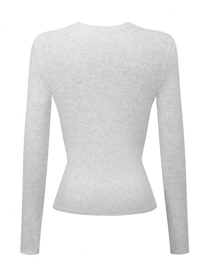 INAWLY Women's Solid Black Crew Neck Long Sleeve Simple T-Shirt, Casual Everyday Wear Fall Cloth For Women