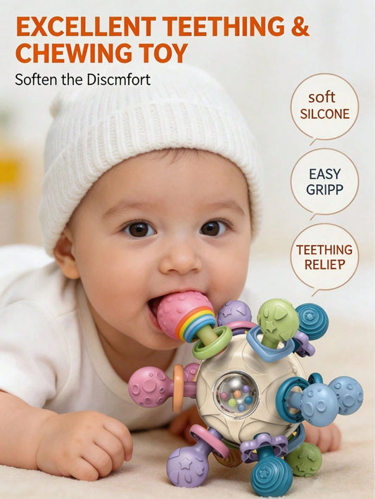Infant Sensory Teether Toy- Montessori Baby Teether Toy- Suitable For 0-3-6-9-12-18 Months Old Baby Boys And Girls Gift- Infant Rattle Teether Toy- Toddler Educational Learning Toy- Random Color
