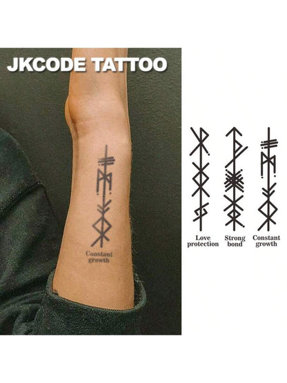 JKCODE TATTOO Ancient Viking And Peace Hieroglyphic Tattoos With "Love" And "Strong Bond" Meaning, Rockstar Finger/Hand/Neck Temporary Tattoos, Unisex, Long-Lasting Waterproof For 15 Days