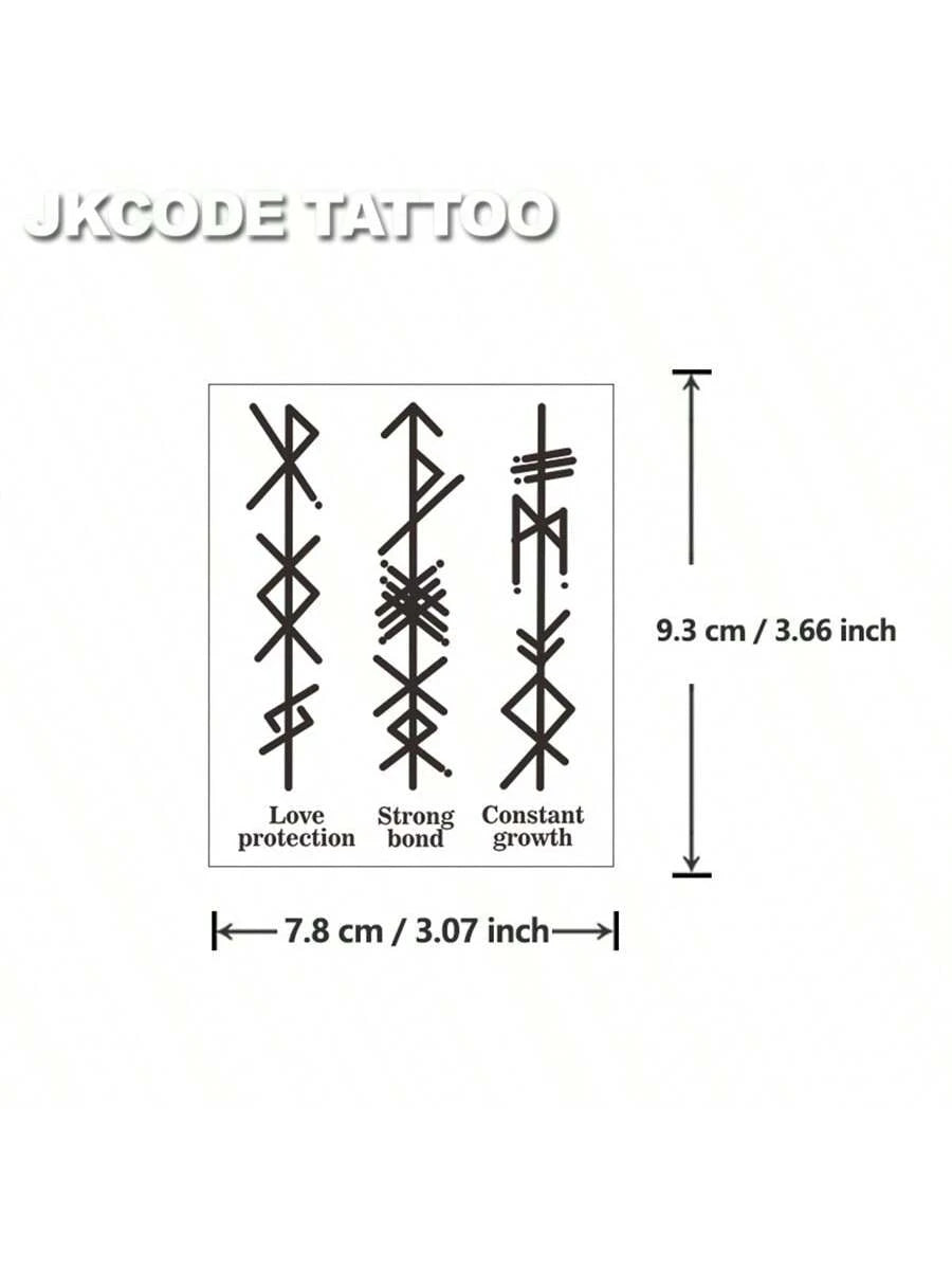 JKCODE TATTOO Ancient Viking And Peace Hieroglyphic Tattoos With "Love" And "Strong Bond" Meaning, Rockstar Finger/Hand/Neck Temporary Tattoos, Unisex, Long-Lasting Waterproof For 15 Days